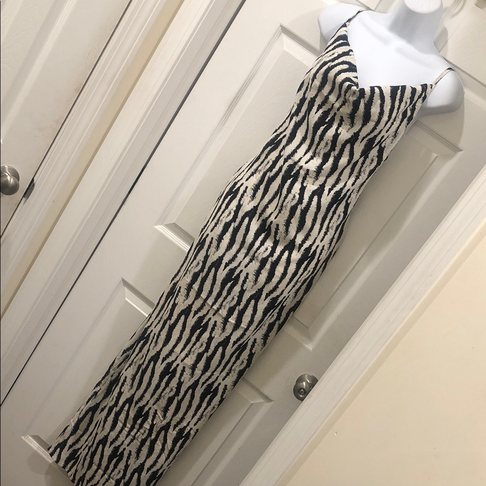PrettyLittleThing Black and Cream Zebra Slip Maxi Dress